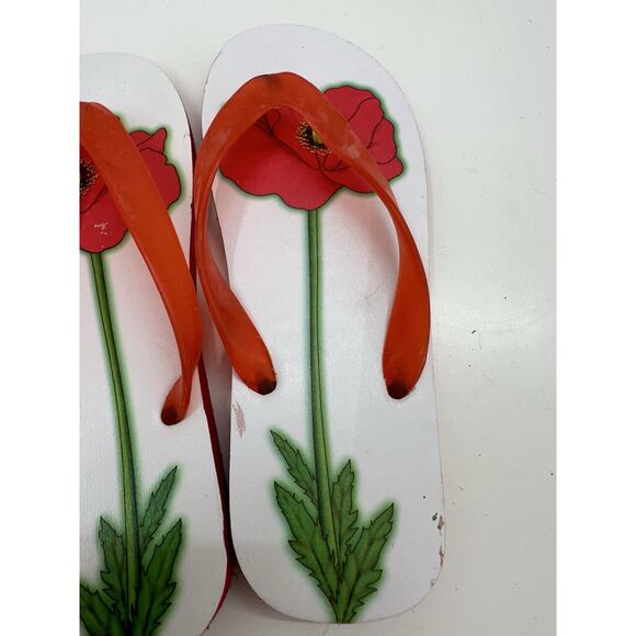 Unbranded Womens Flip Flops Size Unknown Red White Floral Thong Slip On - Picture 4 of 9